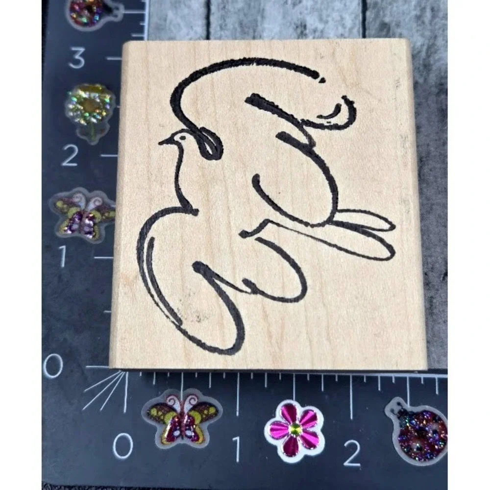 DeNami Design Dove Bird Flying Outline 1998 Rubber Stamp Wood #Q40